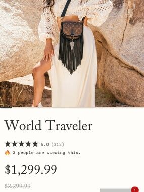 Vintage Boho world traveler crossbody bag w/black fringe